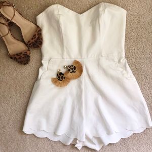 White heart shaped neckline scalloped romper